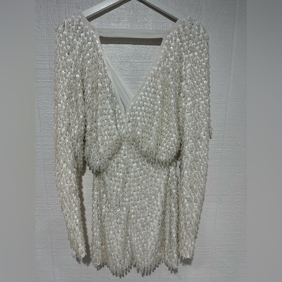 NWT ASOS DESIGN batwing embellished drip bead wrap mini dress in white SIZE 2 - Picture 7 of 16
